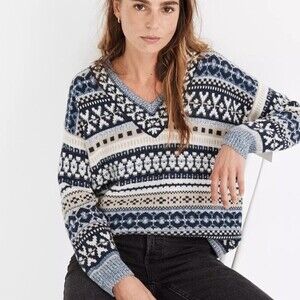 madewell forrest fair isle v-neck wool blend sweater